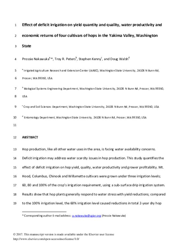 (PDF) Effect of deficit irrigation on yield quantity and quality, water ...