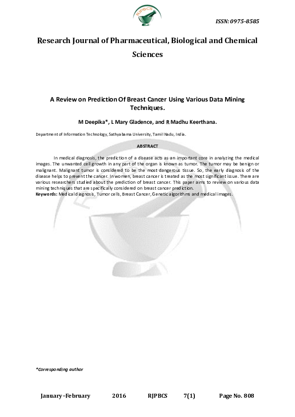 (PDF) A Review on Prediction Of Breast Cancer Using Various Data Mining ...