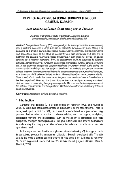 (PDF) Developing computational thinking through games in scratch