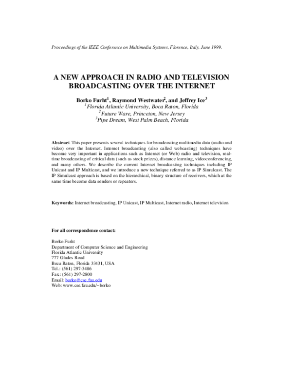 (PDF) A New Approach in Radio and Television Broadcasting Over the Internet