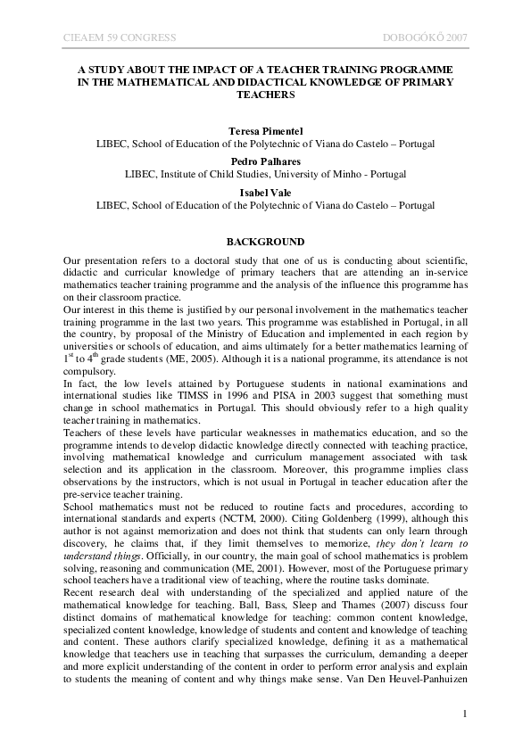 (PDF) A Study About the Impact of a Teacher Training Programme in the ...