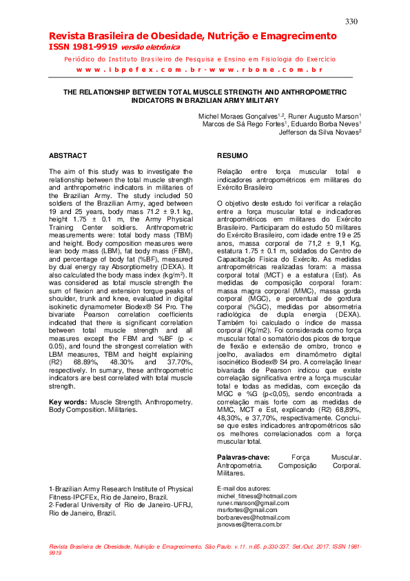 (PDF) The Relationship Between Total Muscle Strength and Anthropometric ...