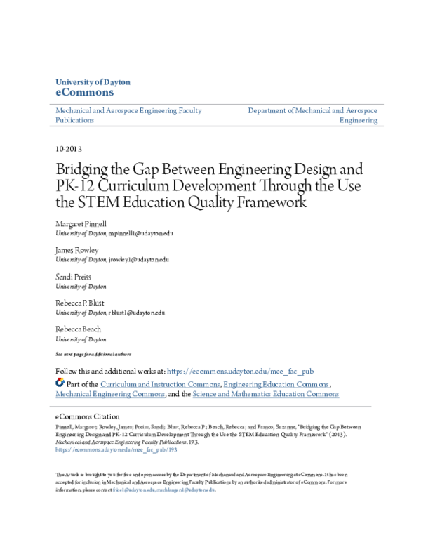 (PDF) Bridging the Gap Between Engineering Design and PK-12 Curriculum ...