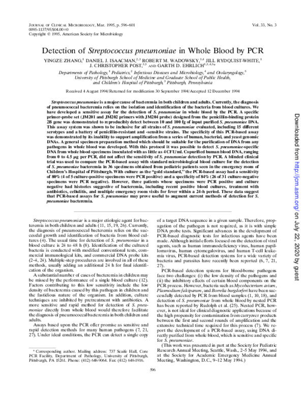 (PDF) Detection of Streptococcus pneumoniae in whole blood by PCR
