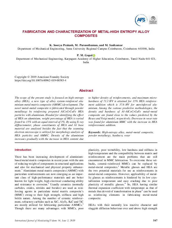 (PDF) Fabrication and Characterization of Metal-High Entropy Alloy ...