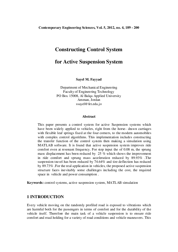 (PDF) Constructing Control System for Active Suspension System