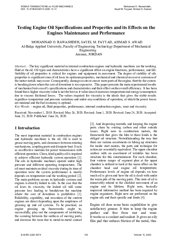(PDF) Testing Engine Oil Specifications and Properties and its Effects ...