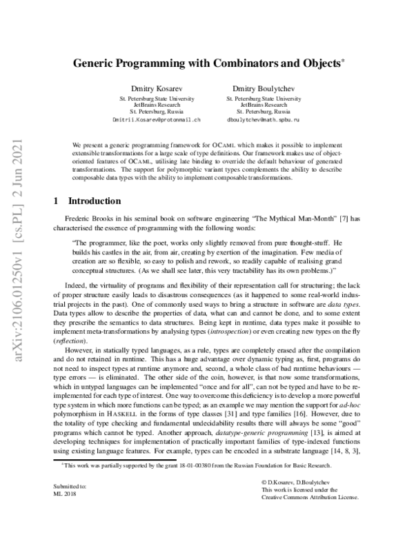 (PDF) Generic Programming with Combinators and Objects