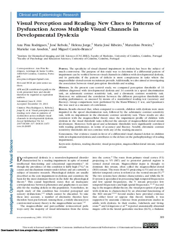 (PDF) Visual Perception and Reading: New Clues to Patterns of ...