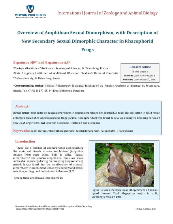 (PDF) Overview of Amphibian Sexual Dimorphism, with Description of New ...