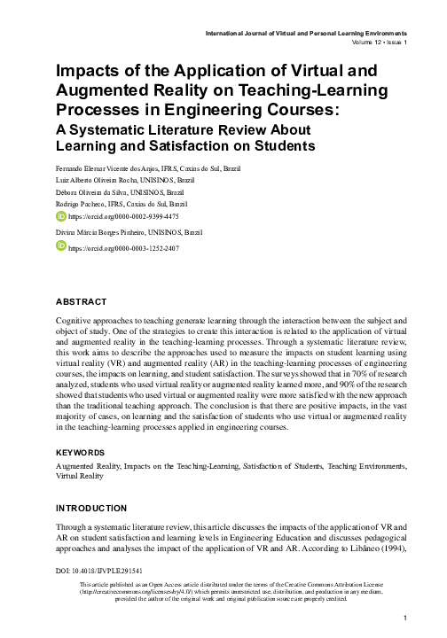 (PDF) Impacts of the Application of Virtual and Augmented Reality on ...