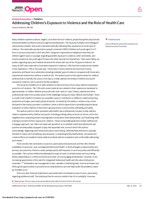 (PDF) Addressing Children's Exposure to Violence and the Role of Health ...