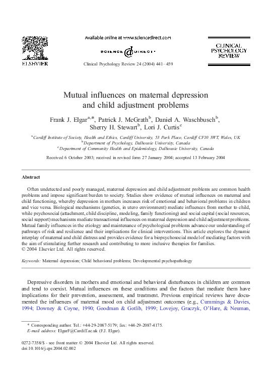 (PDF) Mutual influences on maternal depression and child adjustment ...