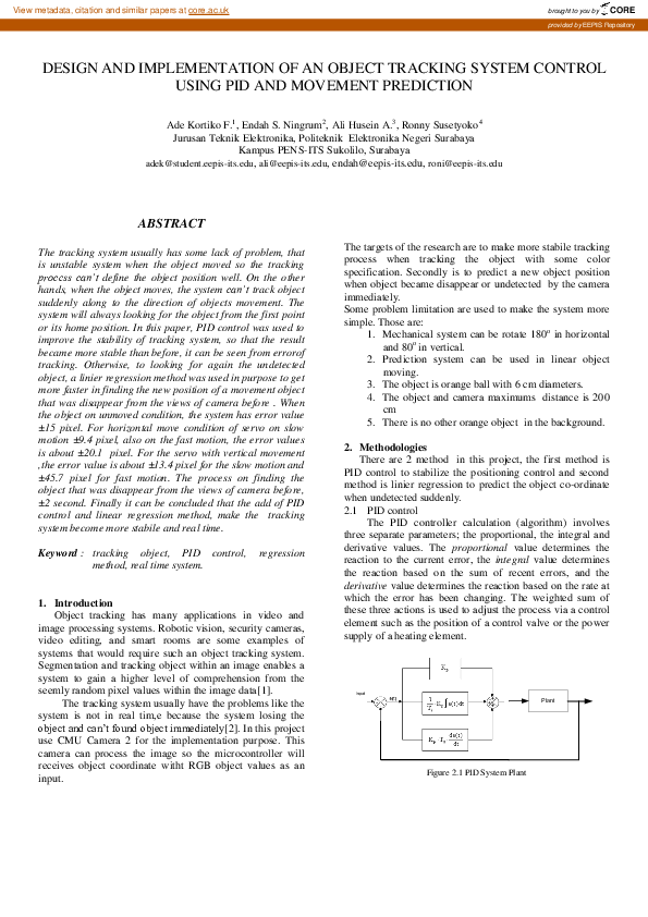 (PDF) Design and Implementation of an Object Tracking System Control ...