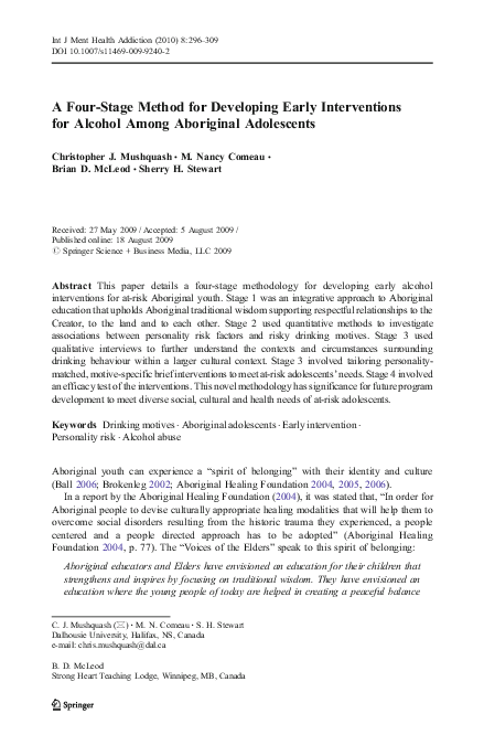 (PDF) A Four-Stage Method for Developing Early Interventions for ...