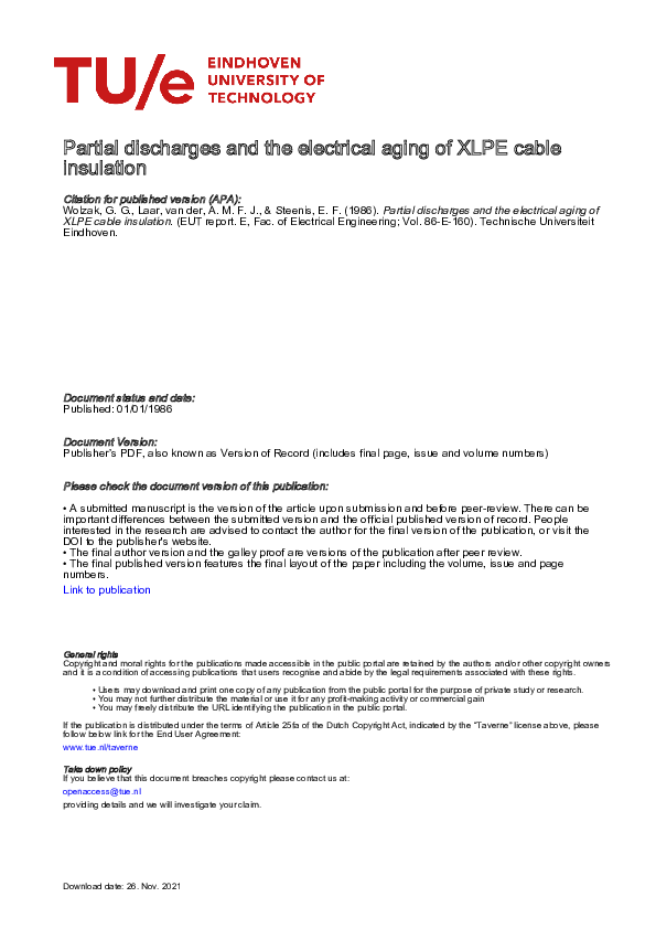 (PDF) Partial discharges and the electrical aging of XLPE cable insulation