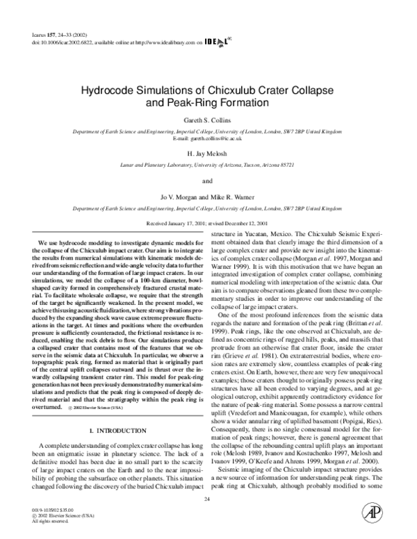(PDF) Hydrocode Simulations of Chicxulub Crater Collapse and Peak-Ring ...