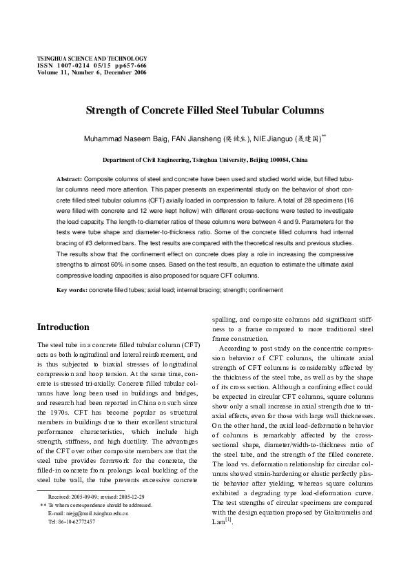 (PDF) Strength of concrete filled steel tubular columns
