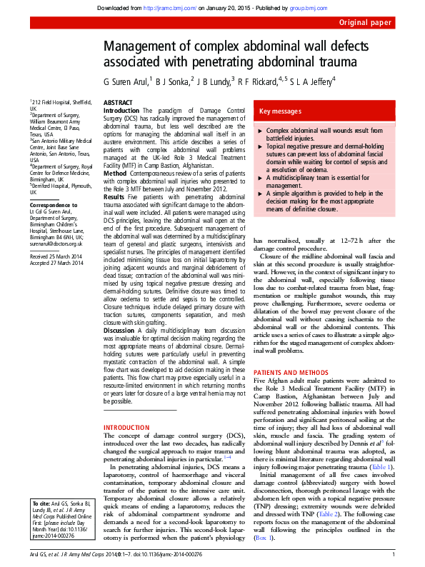 (PDF) Management of complex abdominal wall defects associated with ...