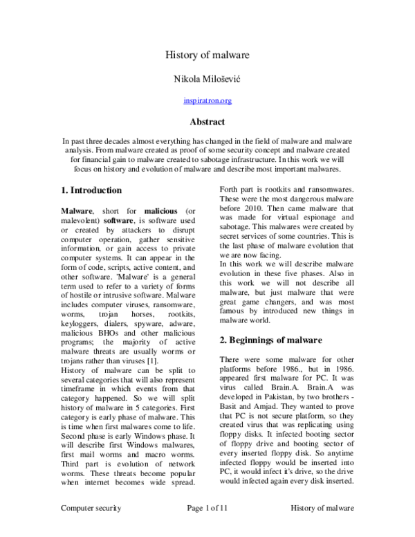 (PDF) History of malware
