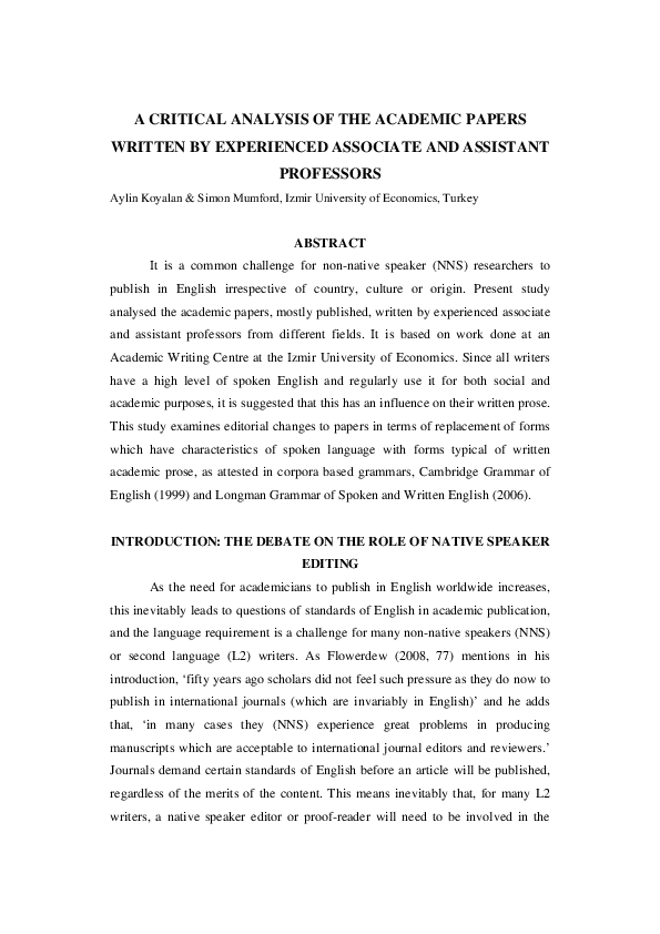 (PDF) A Critical Analysis of the Academic Papers Written by Experienced ...