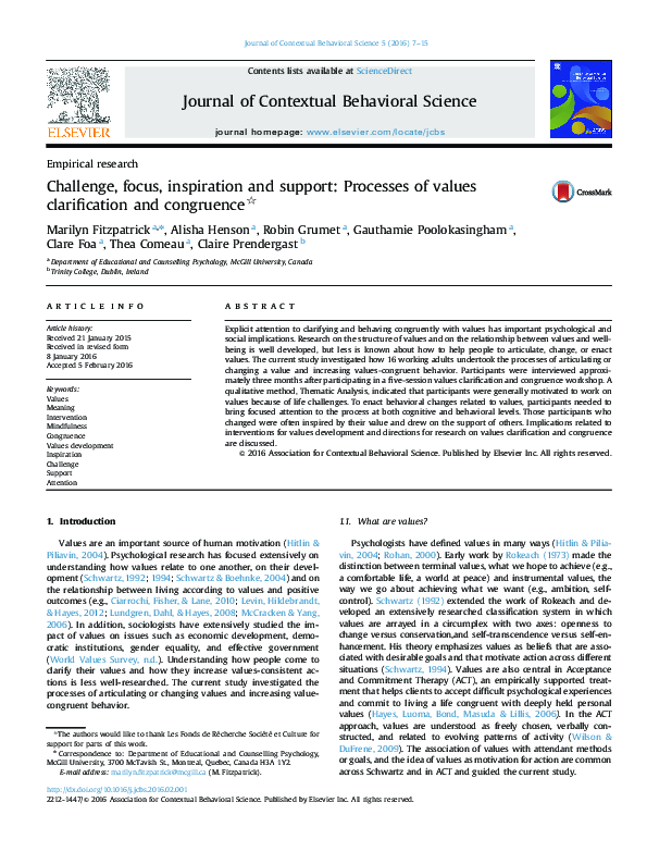 (PDF) Challenge, focus, inspiration and support: Processes of values ...