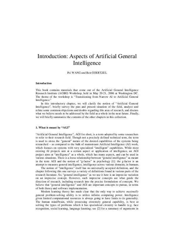 (PDF) Introduction: Aspects of Artificial General Intelligence