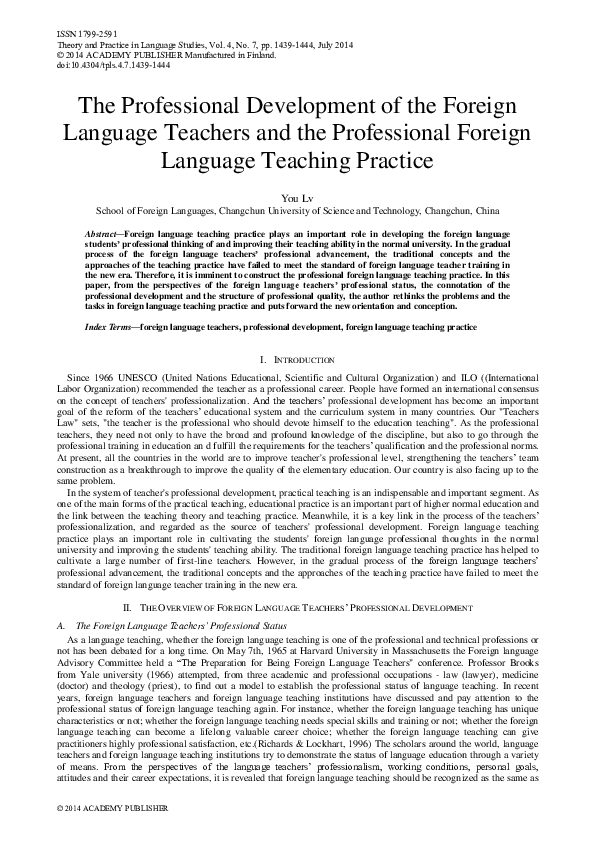 (PDF) The Professional Development of Foreign Language Teacher ...