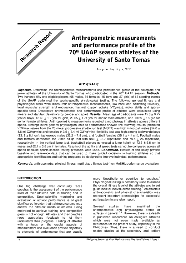 (PDF) Anthropometric measurements and performance profile of the 70th ...