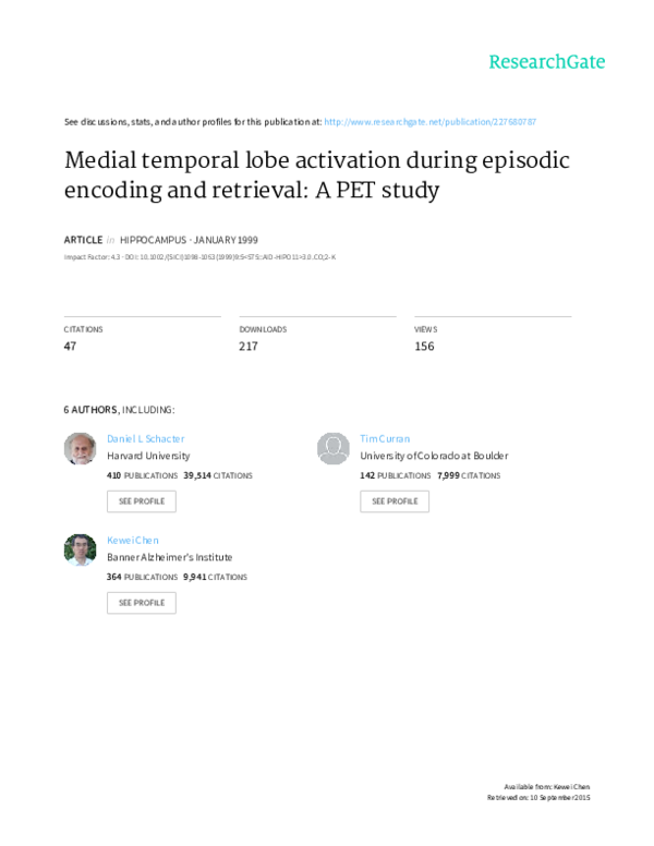 (PDF) Medial temporal lobe activation during episodic encoding and ...