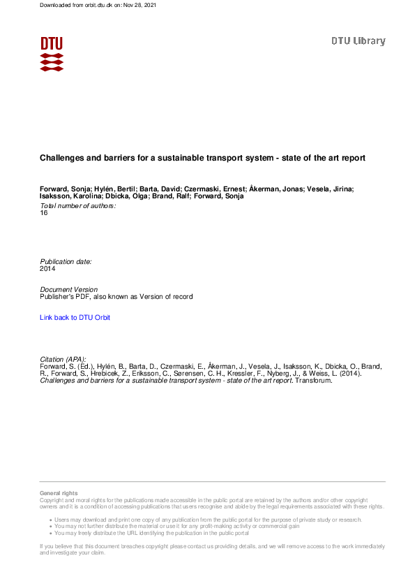 (PDF) Challenges and barriers for a sustainable transport system ...