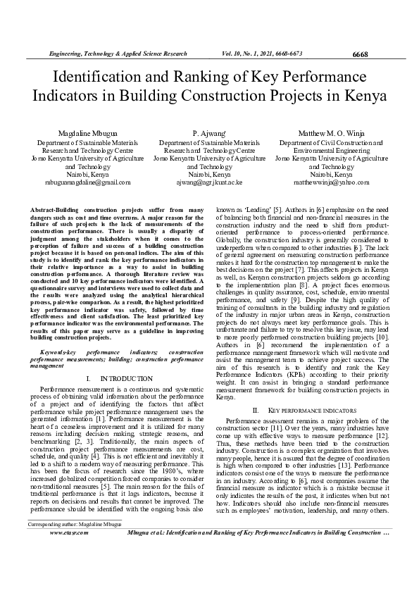 (PDF) Identification and Ranking of Key Performance Indicators in ...