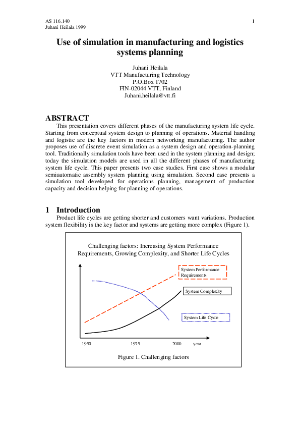 (PDF) Use of simulation in manufacturing and logistics systems planning