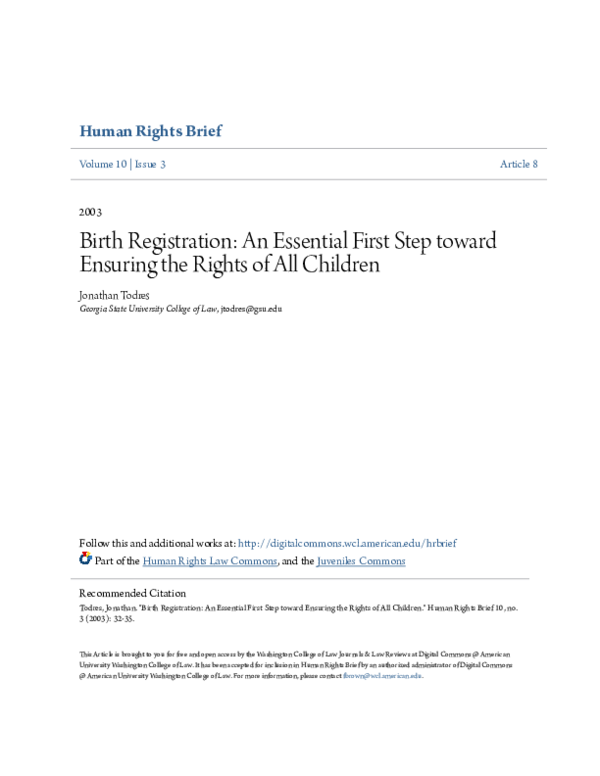 (PDF) Birth Registration: An Essential First Step toward Ensuring the ...
