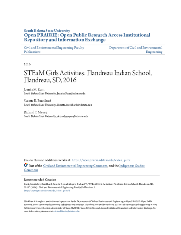 (PDF) STEaM Girls Activities Flandreau Indian School, Flandreau, SD