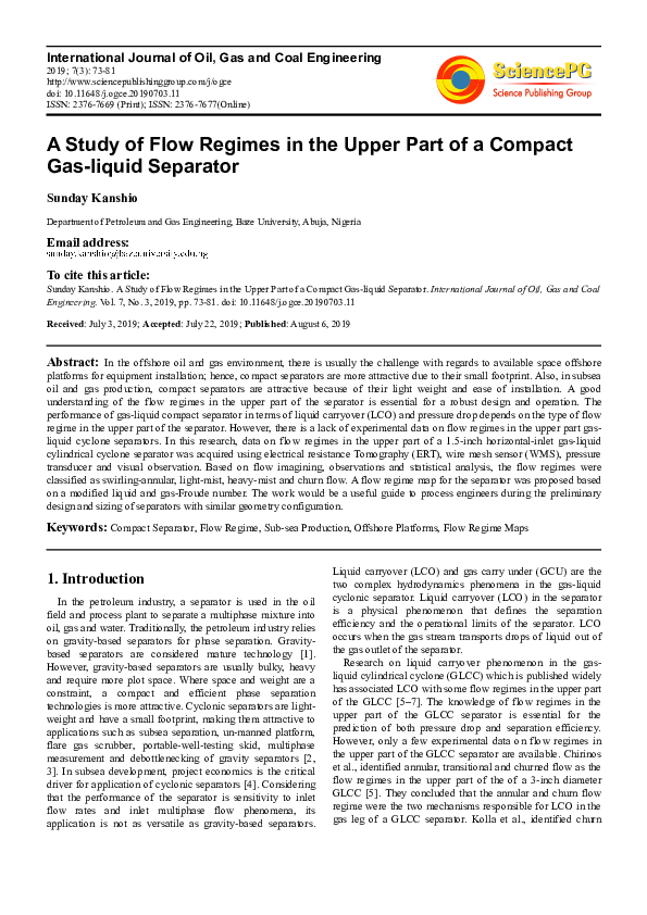 (PDF) A Study of Flow Regimes in the Upper Part of a Compact Gas-liquid ...