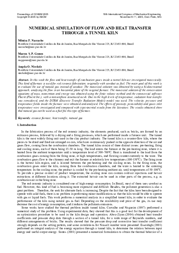 (PDF) Numerical Simulation of Flow and Heat Transfer Through a Tunnel Kiln