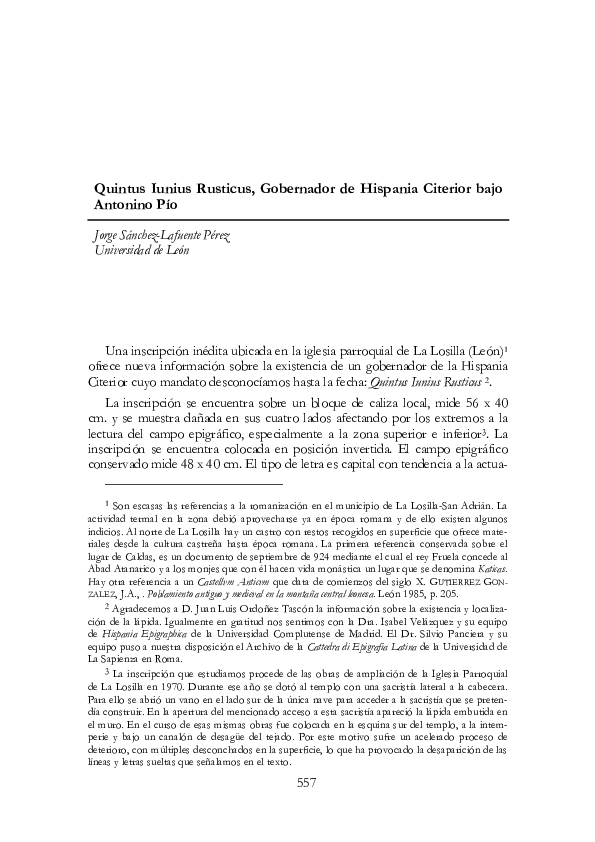 (PDF) Quintus Iunius Rusticus, Gobernador de Hispania Citerior bajo