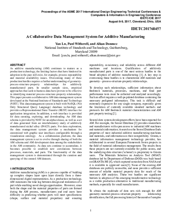 (PDF) A Collaborative Data Management System for Additive Manufacturing