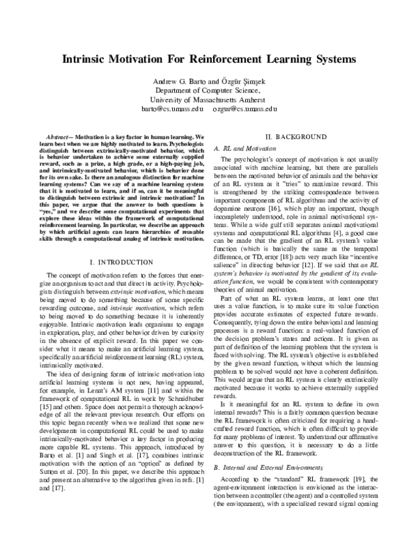 (PDF) Intrinsic Motivation For Reinforcement Learning Systems