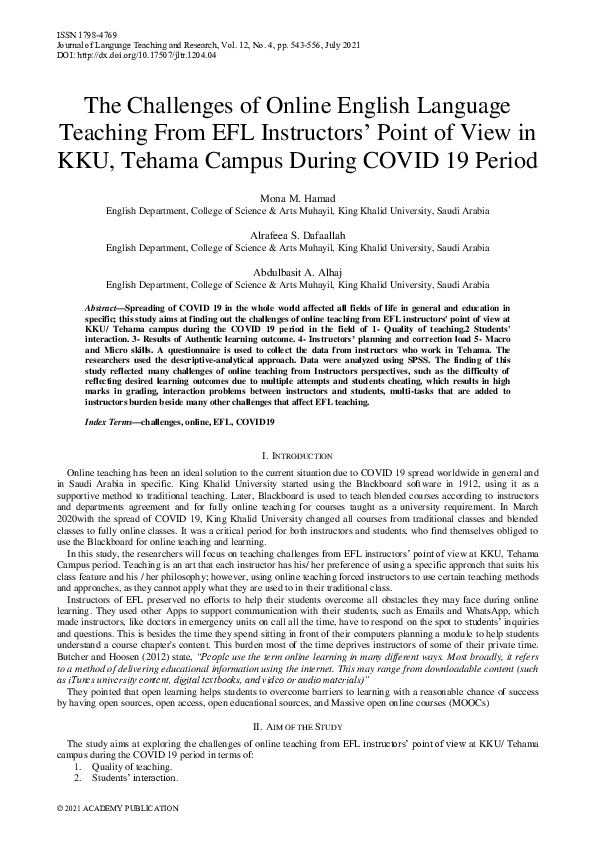 (PDF) The Challenges of Online English Language Teaching From EFL ...