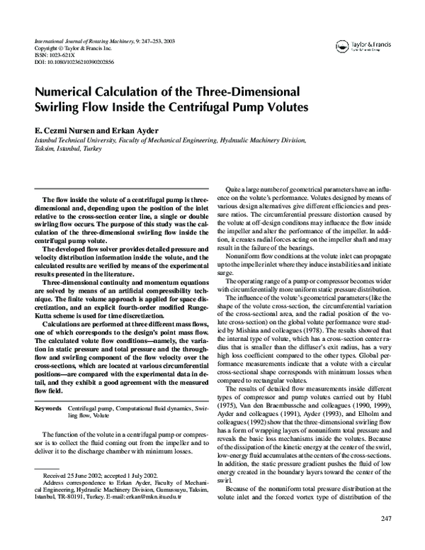 (PDF) Numerical Calculation of the Three-Dimensional Swirling Flow ...