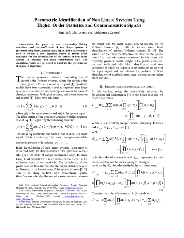 (PDF) Parametric Identification of Non Linear Systems Using Higher ...