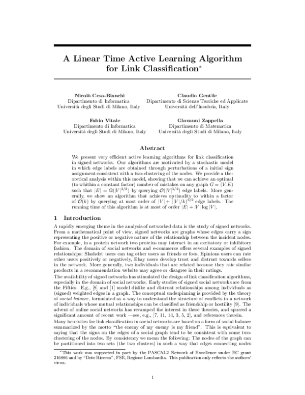(PDF) A Linear Time Active Learning Algorithm for Link Classification