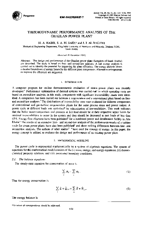 (PDF) Thermodynamic performance analysis of the Ghazlan power plant