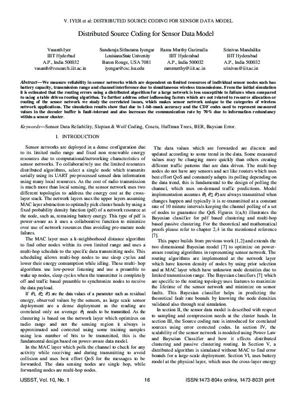 (PDF) Distributed Source Coding for Sensor Data Model