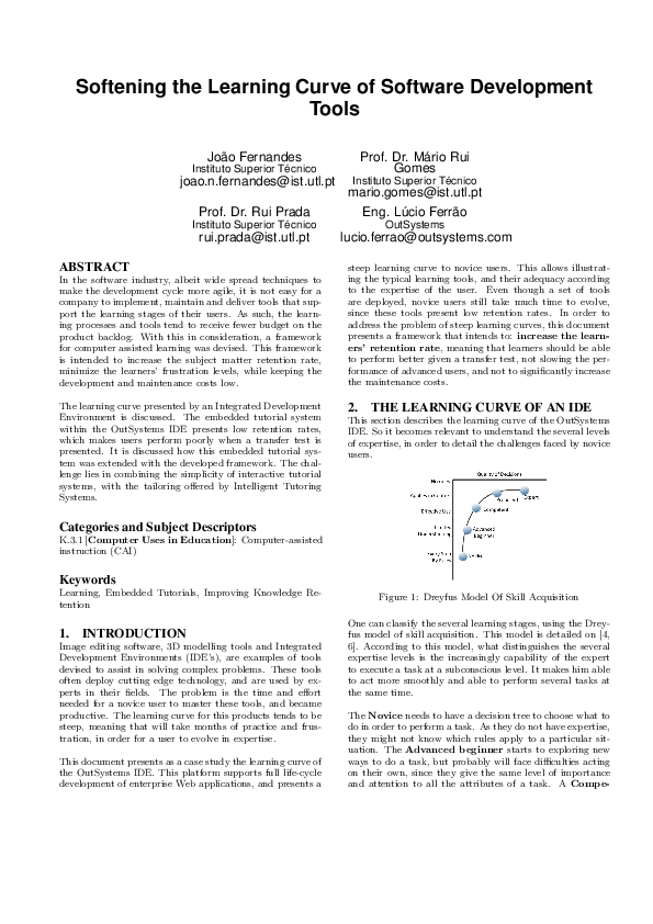 (PDF) Softening the Learning Curve of Software Development Tools