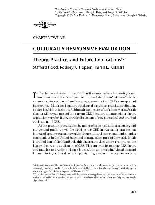 (PDF) CHAPTER TWELVE CULTURALLY RESPONSIVE EVALUATION Theory , Practice ...