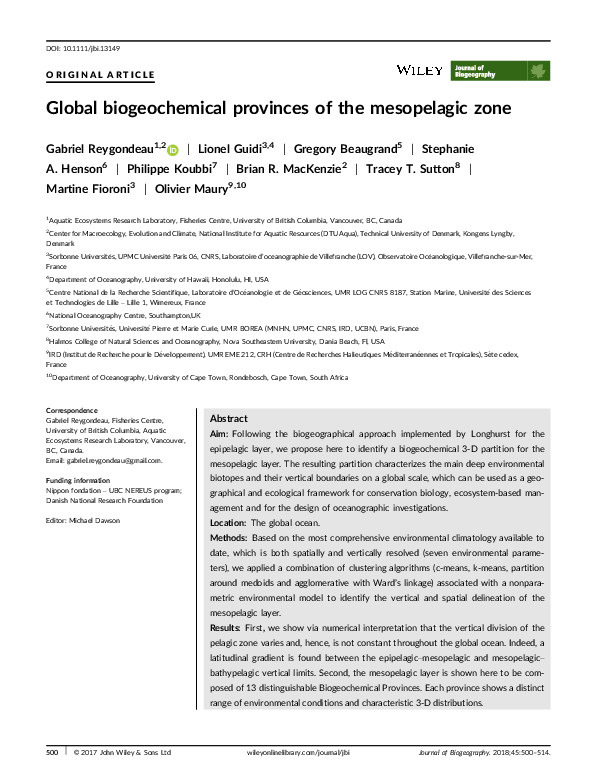 (PDF) Global biogeochemical provinces of the mesopelagic zone