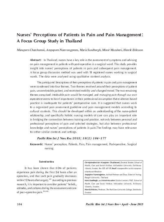 (PDF) Nurses’ Perceptions of Patients in Pain and Pain Management : A ...